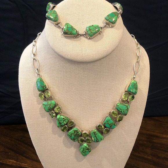 Mohave Lime Green Copper Infused Turquoise Peridot Sterling Silver Drop Earrings - Picture 9 of 16